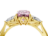Yellow gold Three-Stone Fancy Pink Emerald  Cut Diamond Ring with Pear Side Stones in Four-Prong Setting_121