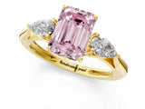 Yellow gold Three-Stone Fancy Pink Emerald Cut Diamond Ring with Pear  Side Stones in Four-Prong Setting_13