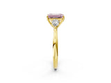 Yellow gold Three-Stone Fancy Pink Emerald Cut Diamond Ring with Pear  Side Stones in Four-Prong Setting_14