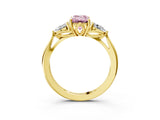 Yellow gold Three-Stone Fancy Pink Emerald Cut Diamond Ring with Pear  Side Stones in Four-Prong Setting_15