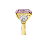 Yellow gold Three-Stone Fancy Pink Emerald Cut Diamond Ring with Pear  Side Stones in Four-Prong Setting_17
