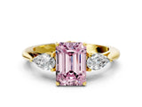 Yellow gold Three-Stone Fancy Pink Emerald Cut Diamond Ring with Pear  Side Stones in Four-Prong Setting_48