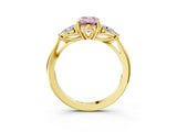 Yellow gold Three-Stone Fancy Pink Emerald Cut Diamond Ring with Pear  Side Stones in Four-Prong Setting_51