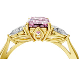 Yellow gold Three-Stone Fancy Pink Emerald Cut Diamond Ring with Pear  Side Stones in Four-Prong Setting_52