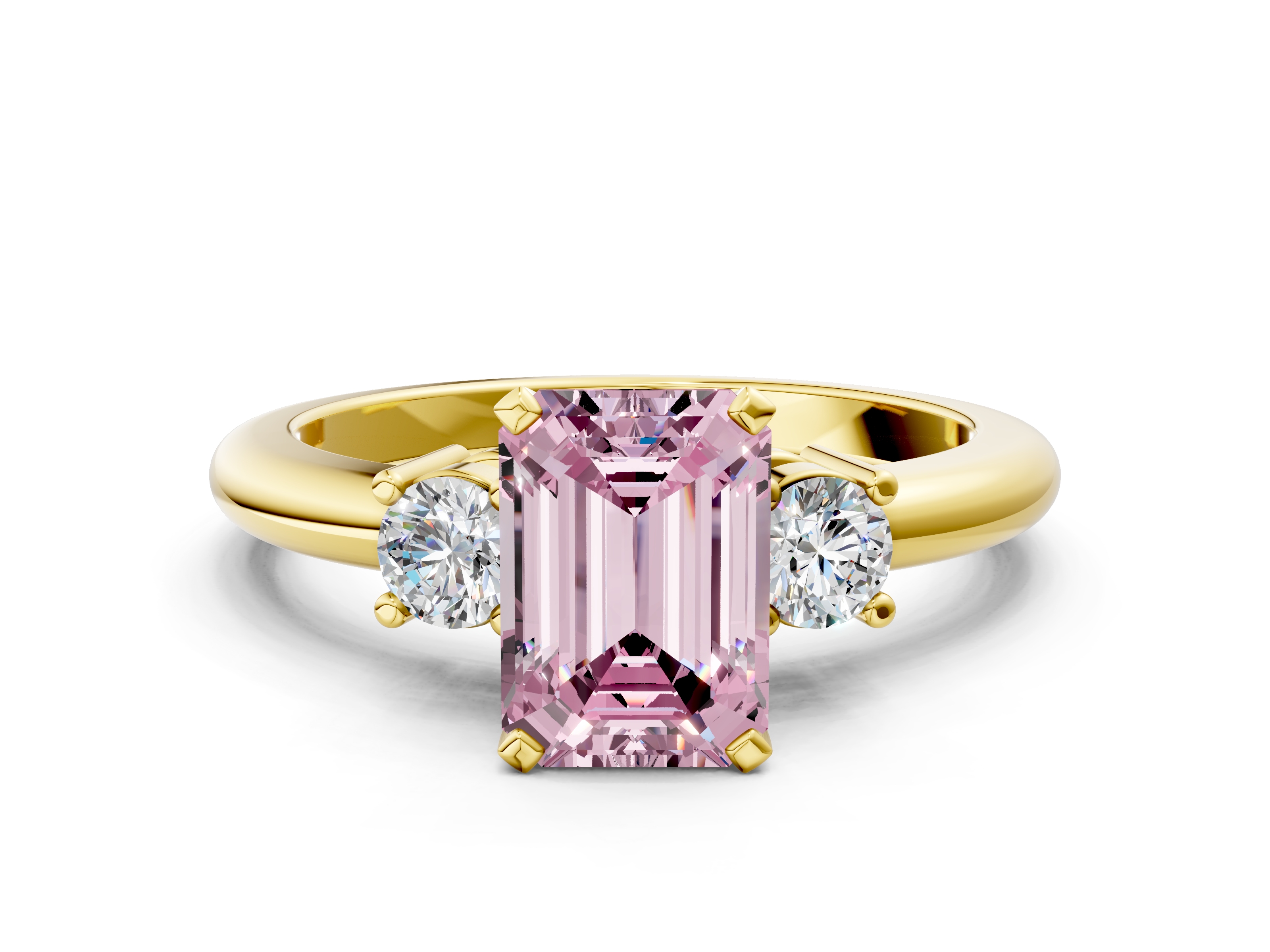 Yellow gold Three-Stone Fancy Pink Emerald  Cut Diamond Solitaire with Prong Setting and Classic Band_42