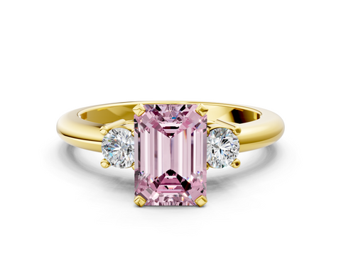 Yellow gold Three-Stone Fancy Pink Emerald  Cut Diamond Solitaire with Prong Setting and Classic Band_42
