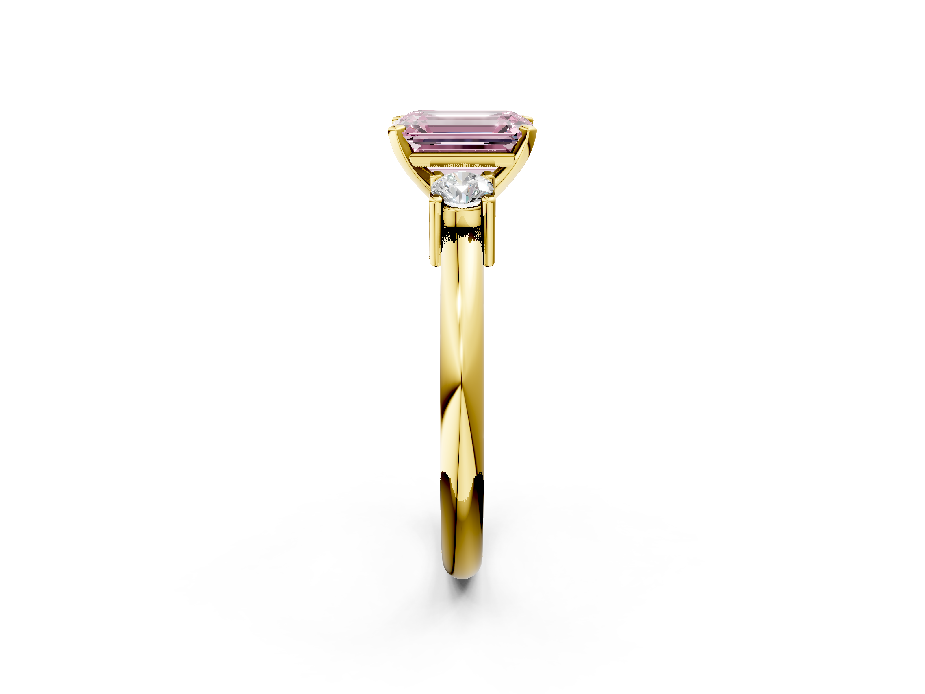 Yellow gold Three-Stone Fancy Pink Emerald  Cut Diamond Solitaire with Prong Setting and Classic Band_44