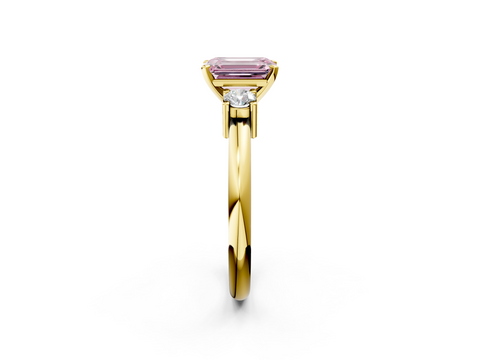Yellow gold Three-Stone Fancy Pink Emerald  Cut Diamond Solitaire with Prong Setting and Classic Band_44