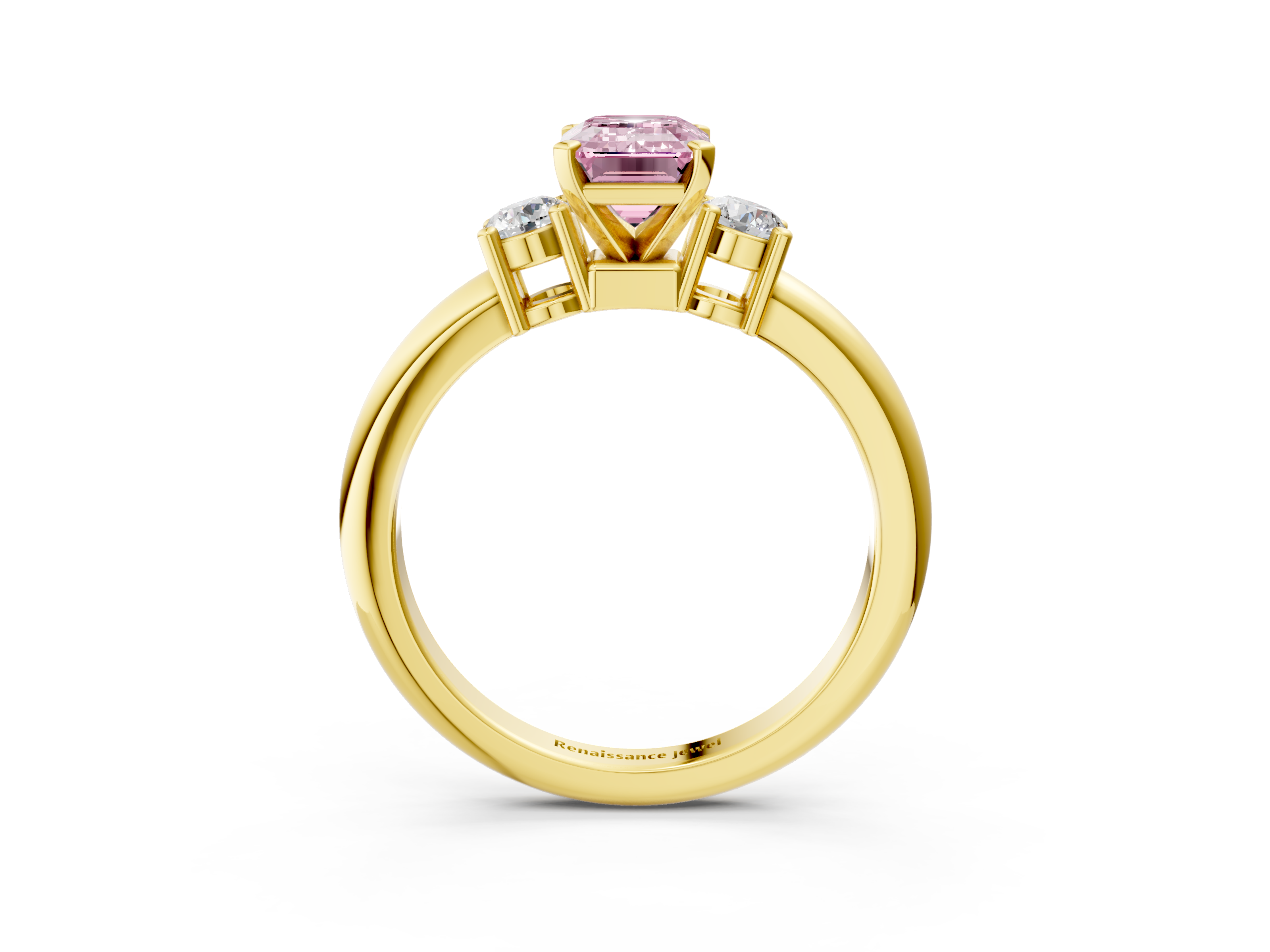 Yellow gold Three-Stone Fancy Pink Emerald  Cut Diamond Solitaire with Prong Setting and Classic Band_45
