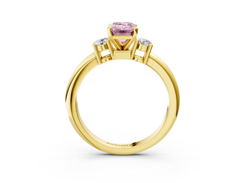 Yellow gold Three-Stone Fancy Pink Emerald  Cut Diamond Solitaire with Prong Setting and Classic Band_45