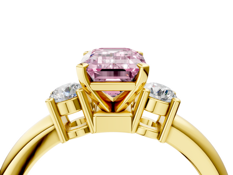 Yellow gold Three-Stone Fancy Pink Emerald  Cut Diamond Solitaire with Prong Setting and Classic Band_46