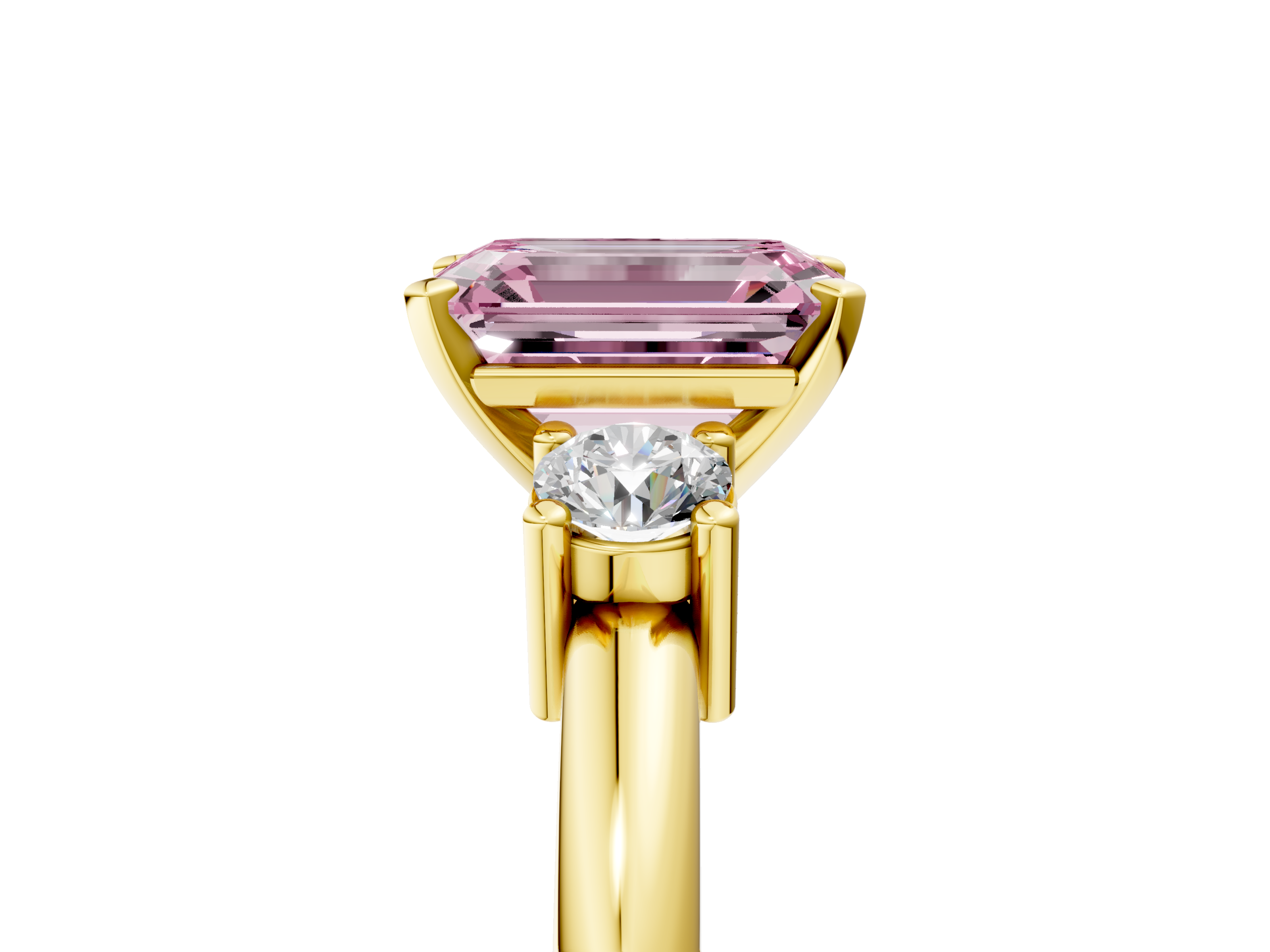 Yellow gold Three-Stone Fancy Pink Emerald  Cut Diamond Solitaire with Prong Setting and Classic Band_47