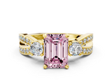 Yellow gold Three-Stone Fancy Pink Emerald  Cut Diamond Twist Band with Prong Setting_39