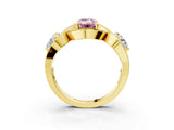 Yellow gold Three-Stone Fancy Pink Emerald Cut Diamond Wave Pave Band with Prong Setting_3