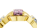 Yellow gold Three-Stone Fancy Pink Emerald Cut Diamond Wave Pave Band with Prong Setting_4