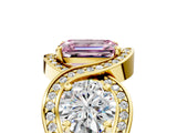 Yellow gold Three-Stone Fancy Pink Emerald Cut Diamond Wave Pave Band with Prong Setting_5