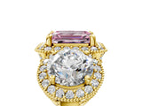 Yellow gold Three-Stone Fancy Pink Emerald Cut Halo Diamond Milgrain Band with Four-Prong Setting_5