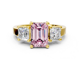 Yellow gold Three-Stone Fancy Pink Emerald  Cut Solitaire Ring with Prong Setting_3