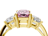Yellow gold Three-Stone Fancy Pink Emerald  Cut Solitaire Ring with Prong Setting_7