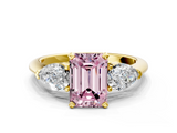 Yellow gold Three-Stone Fancy Pink Emerald  Diamond Ring with Pear Side Stones in Four-Prong Setting_71