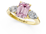 Yellow gold Three-Stone Fancy Pink Emerald  Diamond Ring with Pear Side Stones in Four-Prong Setting_72