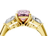 Yellow gold Three-Stone Fancy Pink Emerald  Diamond Ring with Pear Side Stones in Four-Prong Setting_75