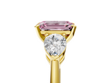 Yellow gold Three-Stone Fancy Pink Emerald  Diamond Ring with Pear Side Stones in Four-Prong Setting_76