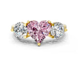Yellow gold Three-Stone Fancy Pink Heart  Brilliant Cut Solitaire Ring with Prong Setting on a Classic Band 1