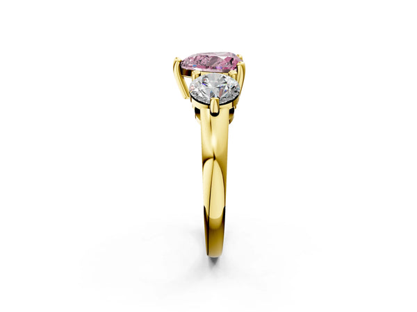 Yellow gold Three-Stone Fancy Pink Heart  Brilliant Cut Solitaire Ring with Prong Setting on a Classic Band