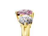 Yellow gold Three-Stone Fancy Pink Heart  Brilliant Cut Solitaire Ring with Prong Setting on a Classic Band