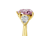 Yellow gold Three-Stone Fancy Pink Heart Cut Brilliant Diamond Solitaire Ring with Tapered Band and Four-Prong Setting_11