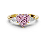 Yellow gold Three-Stone Fancy Pink Heart Cut Brilliant Diamond Solitaire Ring with Tapered Band and Four-Prong Setting_6