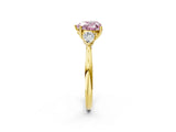Yellow gold Three-Stone Fancy Pink Heart Cut Brilliant Diamond Solitaire Ring with Tapered Band and Four-Prong Setting_8