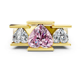 Yellow gold Three Stone Fancy Pink Heart Cut Cut Channel Set Diamond Ring