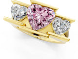 Yellow gold Three Stone Fancy Pink Heart Cut Cut Channel Set Diamond Ring_1