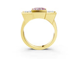 Yellow gold Three Stone Fancy Pink Heart Cut Cut Channel Set Diamond Ring_3