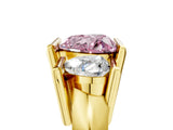 Yellow gold Three Stone Fancy Pink Heart Cut Cut Channel Set Diamond Ring_5