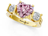 Yellow gold Three-Stone Fancy Pink Heart Cut Cut Classic Band Prong Setting Ring_1