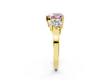 Yellow gold Three-Stone Fancy Pink Heart Cut Cut Diamond Engagement Ring with Flat Band and Four-Prong Setting_2