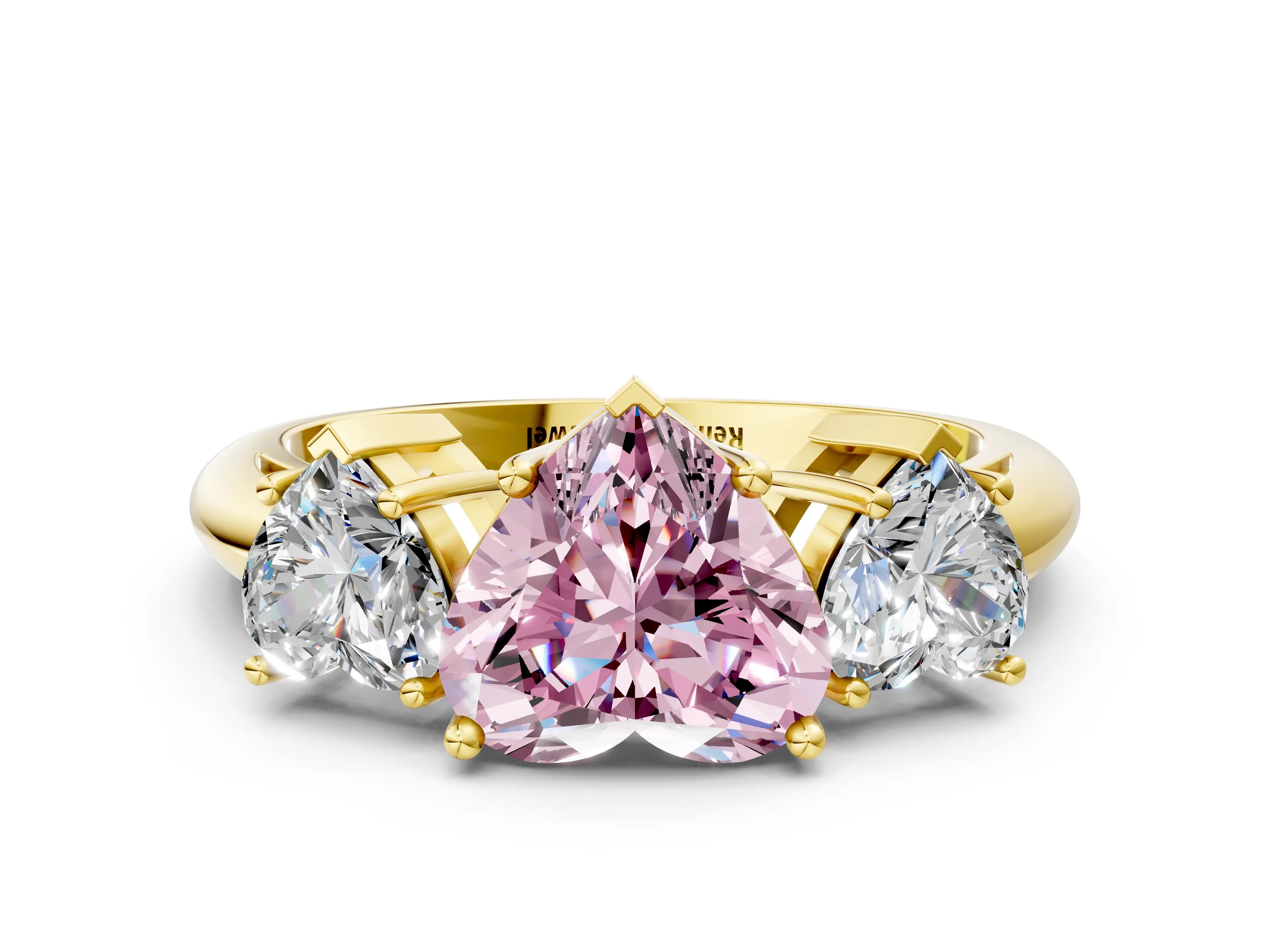 Yellow gold Three-Stone Fancy Pink Heart Cut Cut Diamond Engagement Ring with Prong Setting on a White Gold Band_24