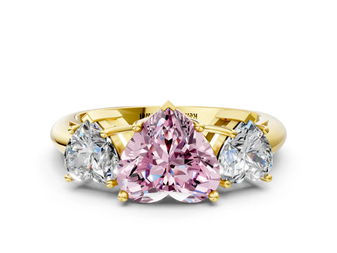 Yellow gold Three-Stone Fancy Pink Heart Cut Cut Diamond Engagement Ring with Prong Setting on a White Gold Band_24