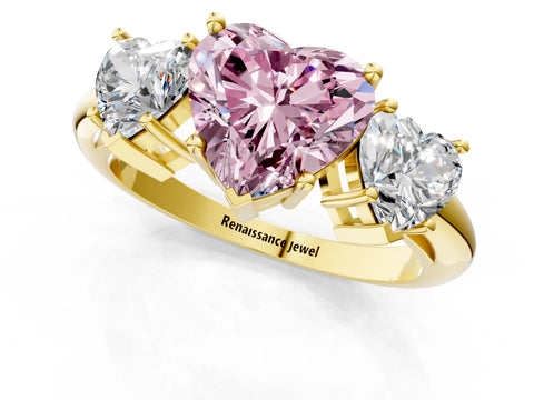 Yellow gold Three-Stone Fancy Pink Heart Cut Cut Diamond Engagement Ring with Prong Setting on a White Gold Band_25