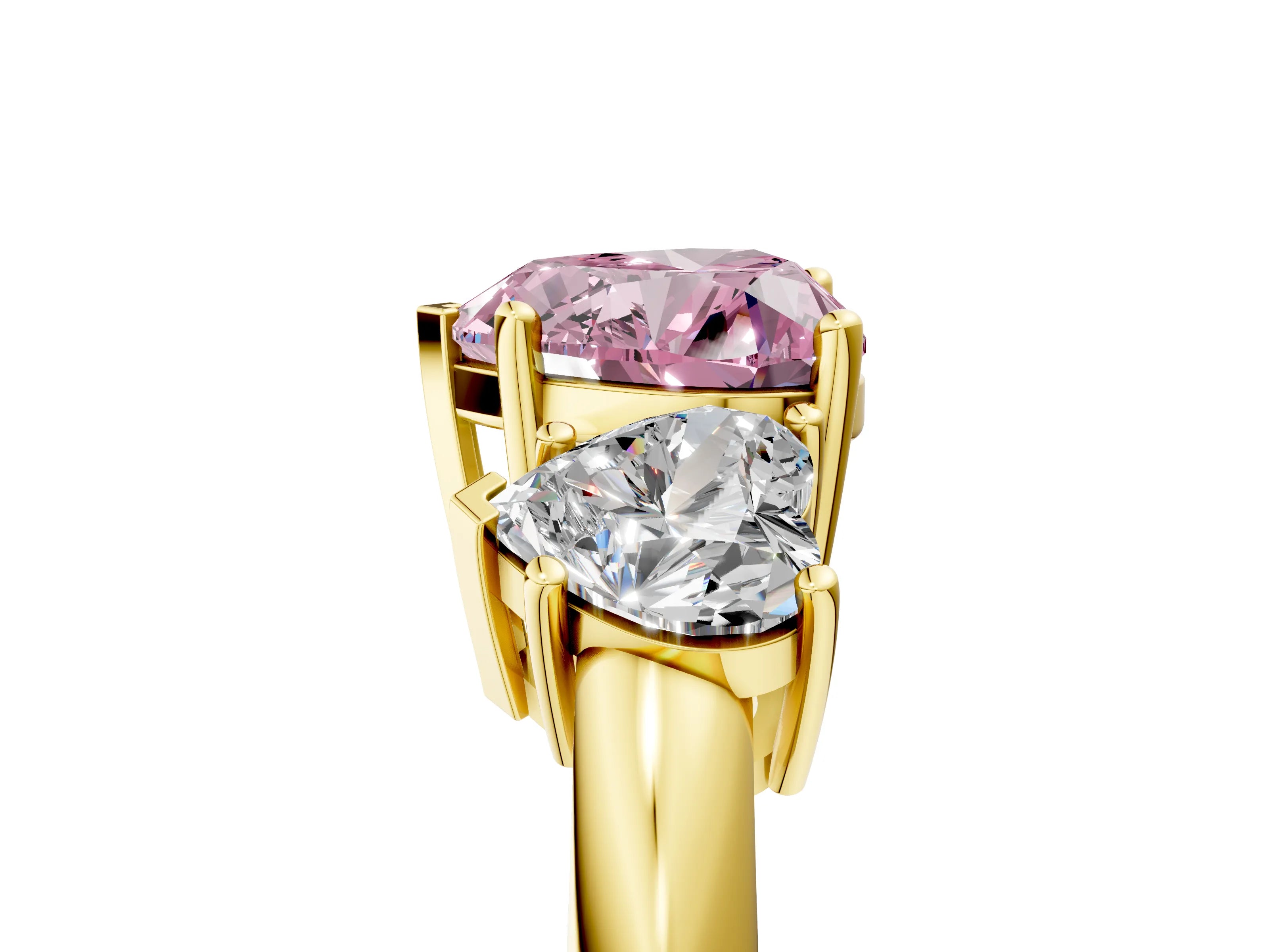 Yellow gold Three-Stone Fancy Pink Heart Cut Cut Diamond Engagement Ring with Prong Setting on a White Gold Band_29