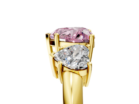 Yellow gold Three-Stone Fancy Pink Heart Cut Cut Diamond Engagement Ring with Prong Setting on a White Gold Band_5
