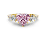 Yellow gold Three-Stone Fancy Pink Heart Cut Cut Diamond Pavé Band with Prong Setting_15