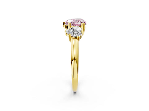 Yellow gold Three-Stone Fancy Pink Heart Cut Cut Diamond Ring with Channel Set Band and Four-Prong Setting_2
