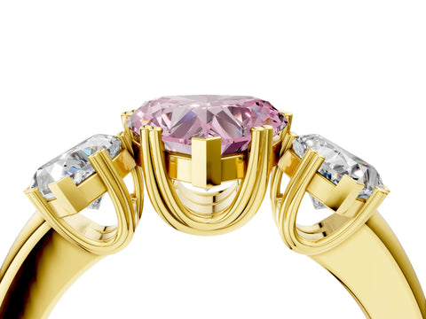 Yellow gold Three-Stone Fancy Pink Heart Cut Cut Diamond Ring with Channel Set Band and Four-Prong Setting_4