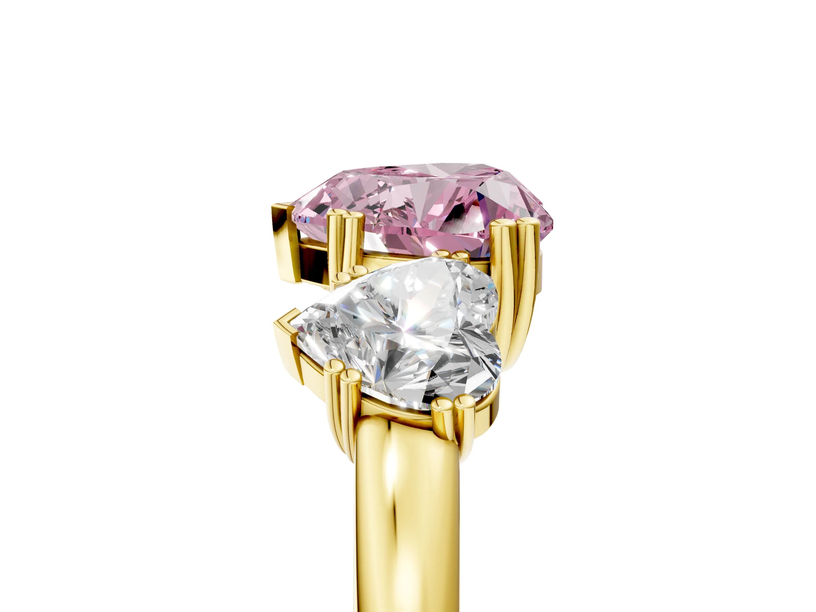 Yellow gold Three-Stone Fancy Pink Heart Cut Cut Diamond Ring with Channel Set Band and Four-Prong Setting_5