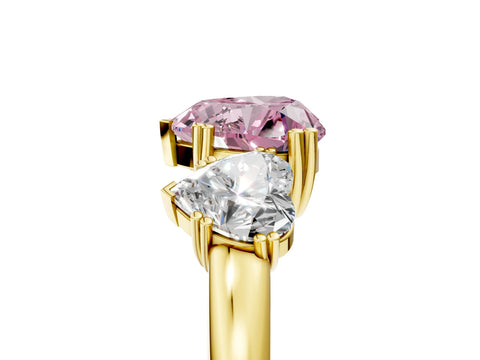 Yellow gold Three-Stone Fancy Pink Heart Cut Cut Diamond Ring with Channel Set Band and Four-Prong Setting_5