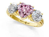 Yellow gold Three-Stone Fancy Pink Heart Cut Cut Diamond Ring with Channel-Set Band and Prong Setting_1